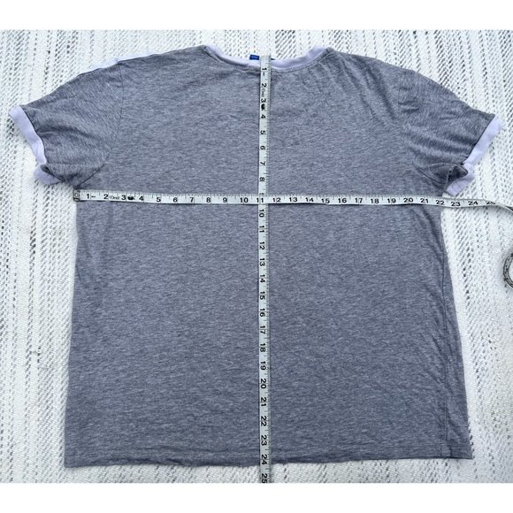 Adidas Shirt Medium Gray Trefoil 3 Striped Short Sleeve Y2K Retro Active Womens - Picture 10 of 10